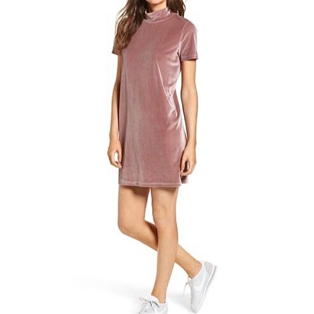 Madewell Mauve Pink Velvet Mockneck Short Sleeve Mini Dress Women’s Size Small
